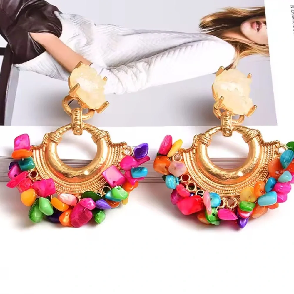 Summer Colorful Gemstone Hoop Earrings